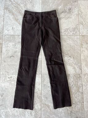 Rene Lezard 100% Suede Leather Straight Leg Pants Dark Chocolate Brown, size 38